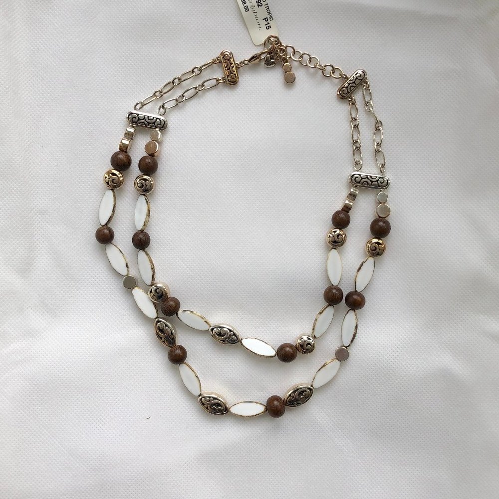 Lovely sliver, white, and wooden bead necklace